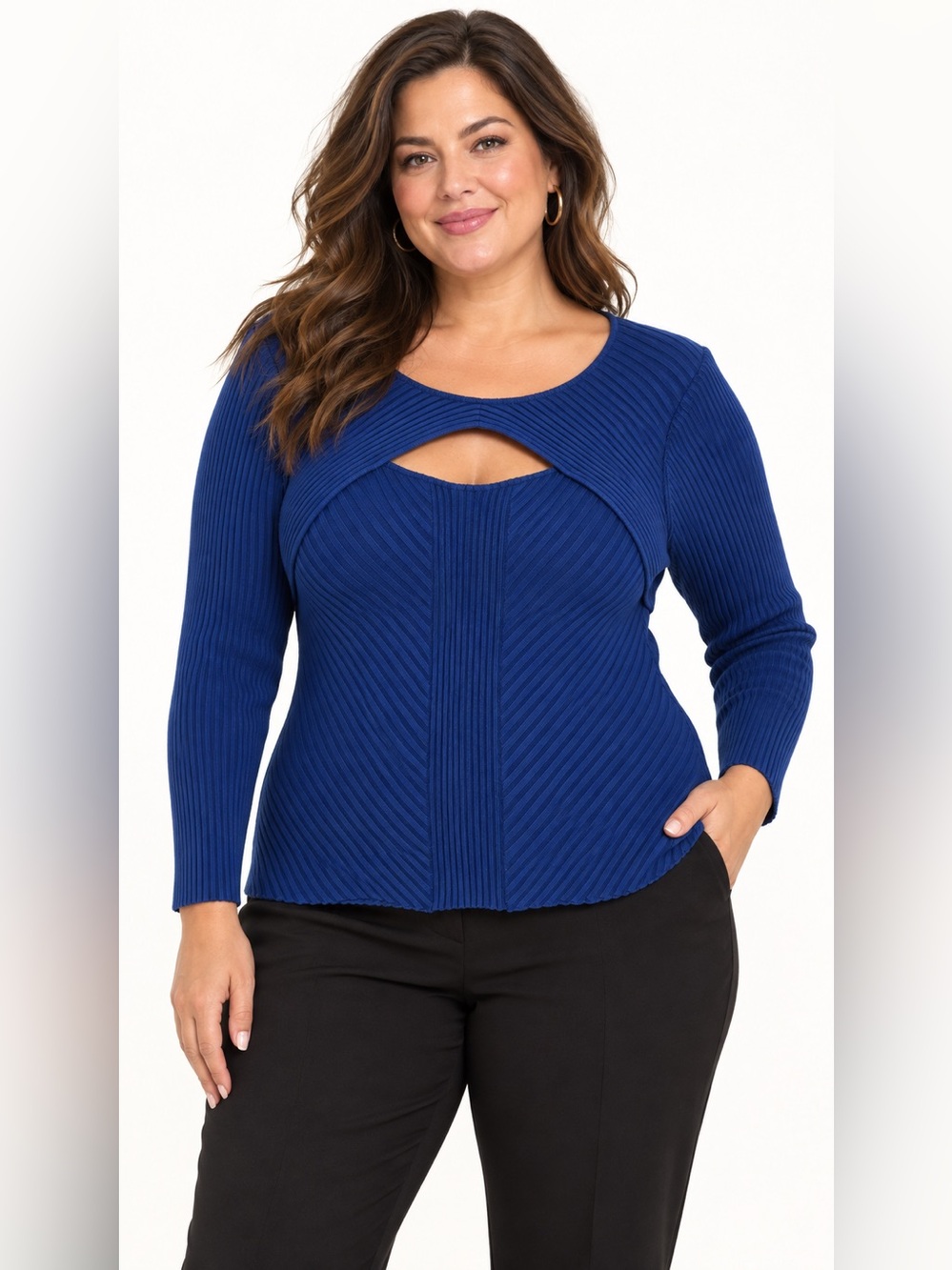 Lane Bryant Royal Blue Ribbed Cutout Scoop Neck Sweater